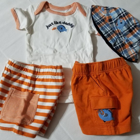 Gymboree NWT Swim School 3-6 Month Hat, Bodysuit & 2 pair of shorts. - Picture 1 of 5